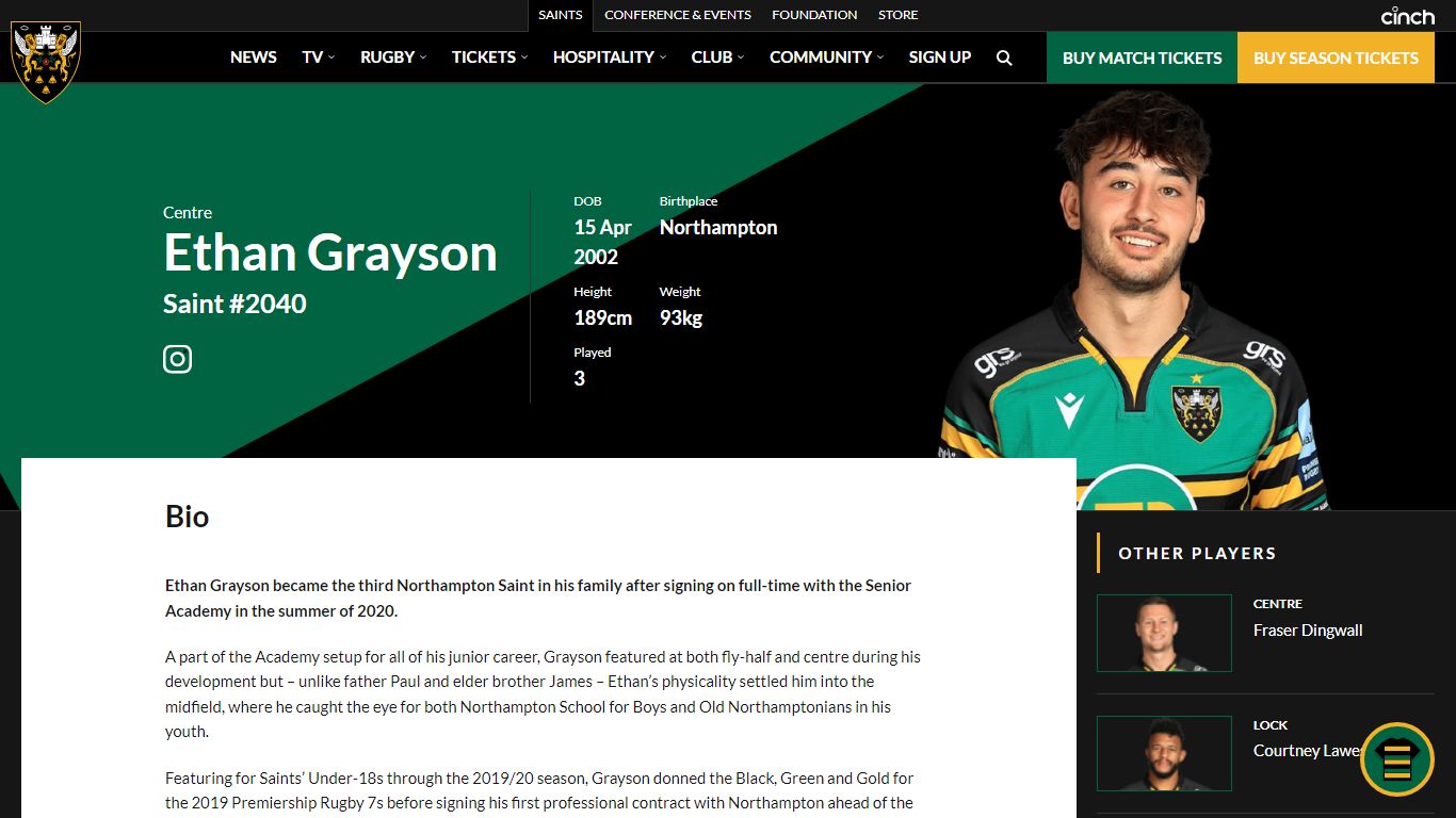 Ethan Grayson (Centre) - Northampton Saints